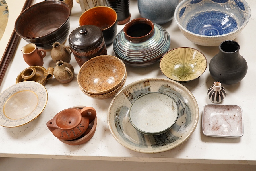 A collection of Bath and other signed studio pottery, largest 28cm in diameter. Condition - mostly fair/good